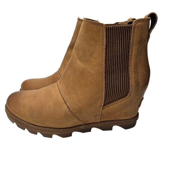 Sorel Joan of‎ Arctic Wedge Chelsea Bootie Women's 8 Tan Brown Boot Pull On - Picture 1 of 11